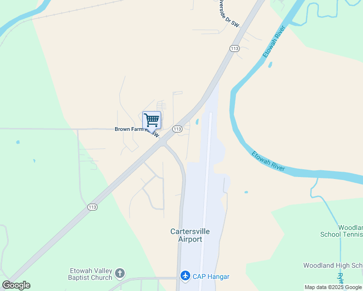 map of restaurants, bars, coffee shops, grocery stores, and more near Highway 61 Southeast in Cartersville