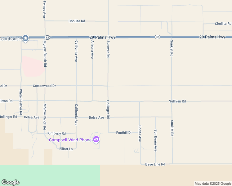 map of restaurants, bars, coffee shops, grocery stores, and more near 64100 Sullivan Road in Joshua Tree