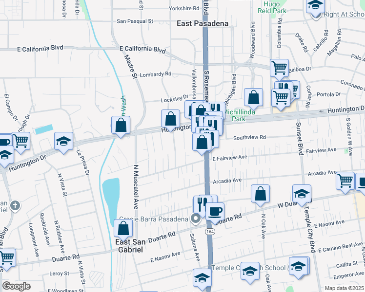 map of restaurants, bars, coffee shops, grocery stores, and more near 7134 North Lotus Avenue in San Gabriel