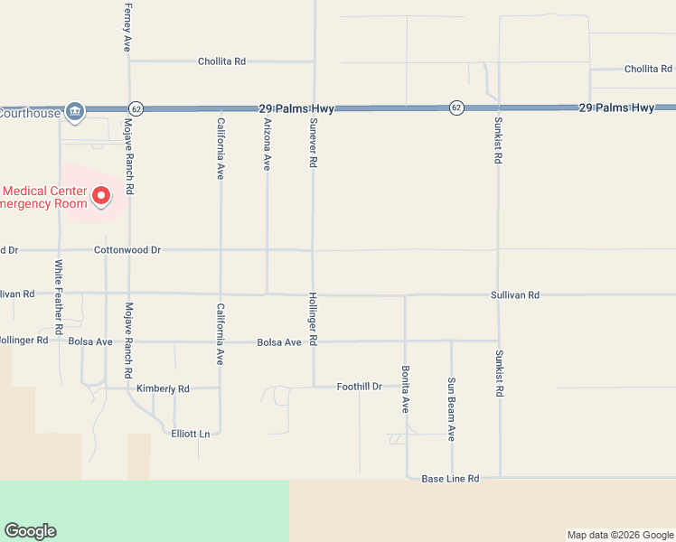 map of restaurants, bars, coffee shops, grocery stores, and more near 64177 Sullivan Road in Joshua Tree