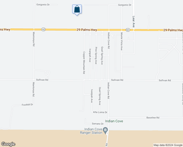 map of restaurants, bars, coffee shops, grocery stores, and more near 6849 Ivanpah Avenue in Twentynine Palms