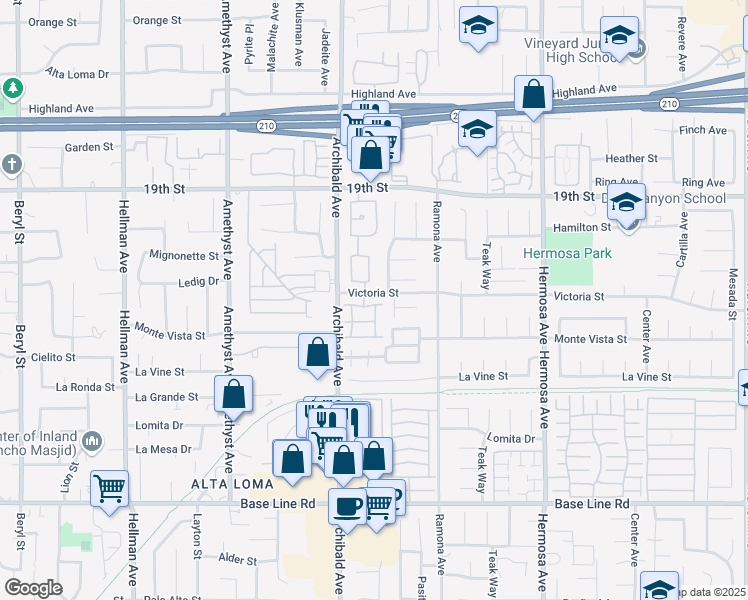 map of restaurants, bars, coffee shops, grocery stores, and more near in Rancho Cucamonga