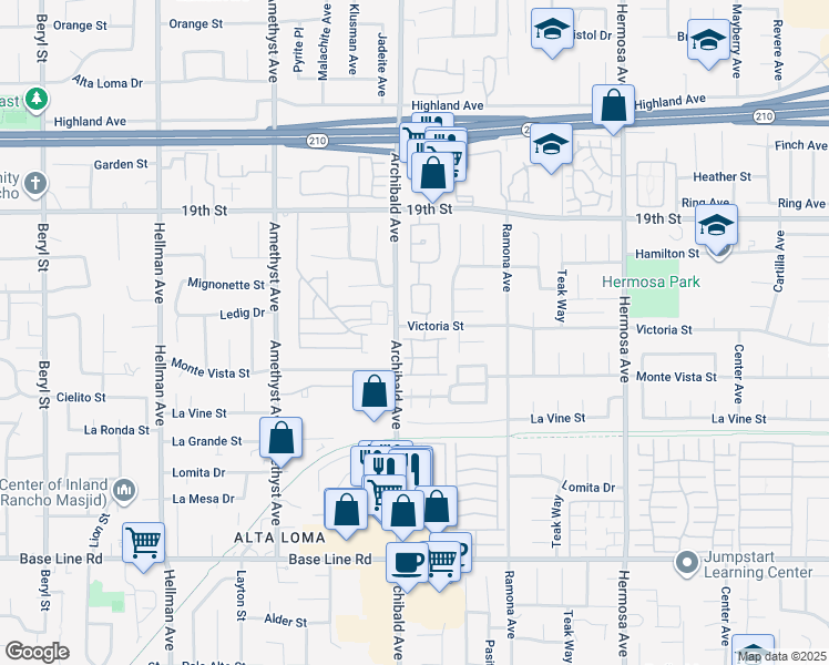 map of restaurants, bars, coffee shops, grocery stores, and more near 6862 Shadow Ridge Place in Rancho Cucamonga