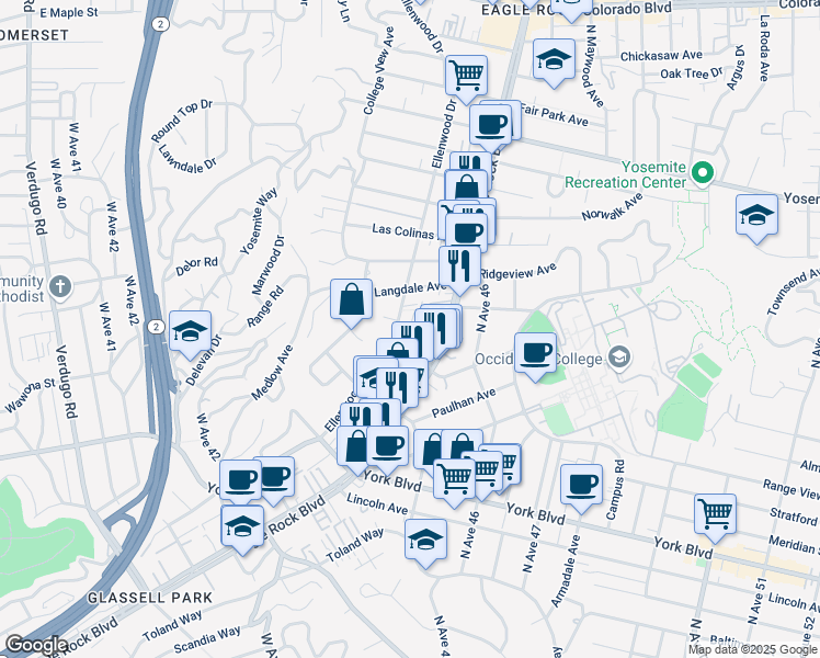 map of restaurants, bars, coffee shops, grocery stores, and more near 4405 Westdale Avenue in Los Angeles