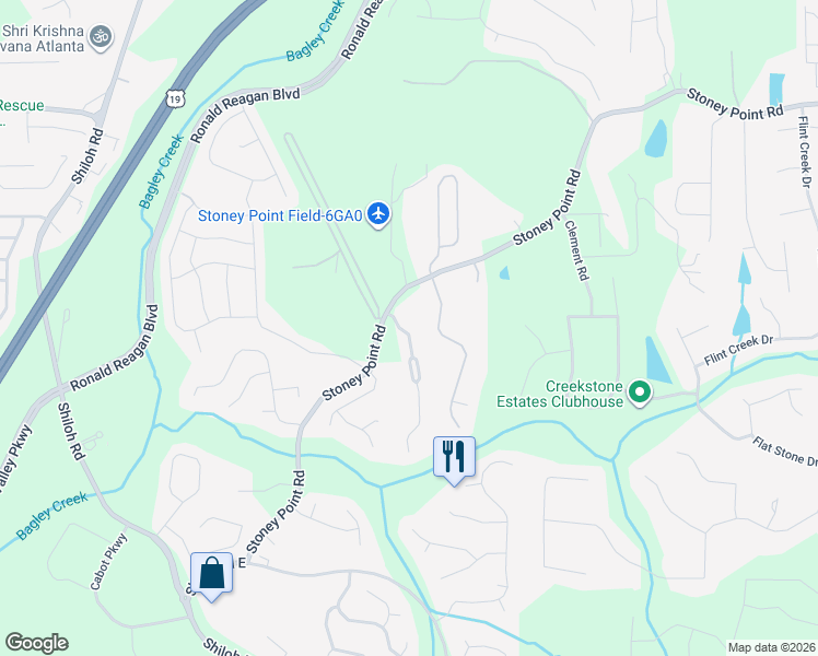 map of restaurants, bars, coffee shops, grocery stores, and more near 2175 Mindy Lane in Cumming