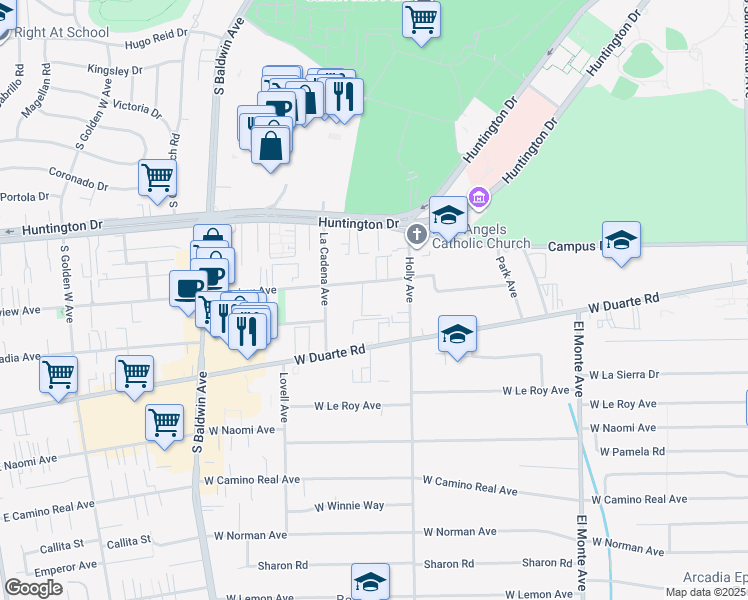 map of restaurants, bars, coffee shops, grocery stores, and more near 436 Fairview Avenue in Arcadia