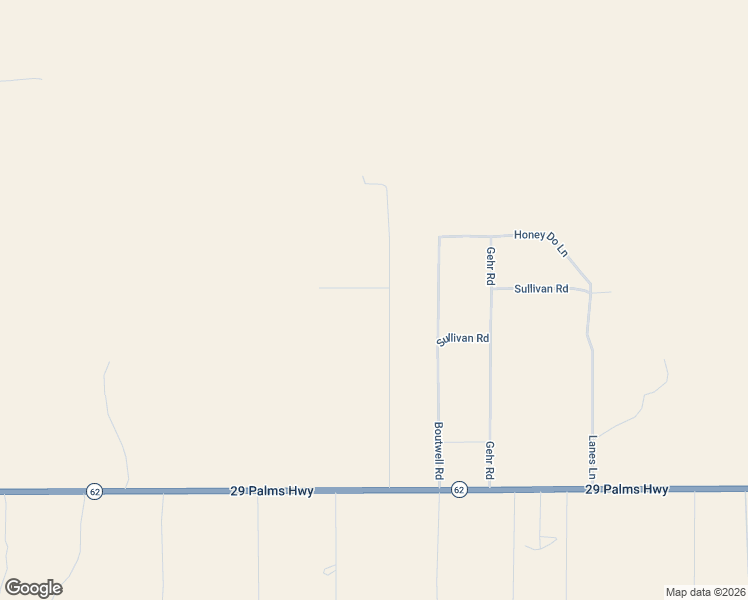 map of restaurants, bars, coffee shops, grocery stores, and more near 82627 Sullivan Road in Twentynine Palms