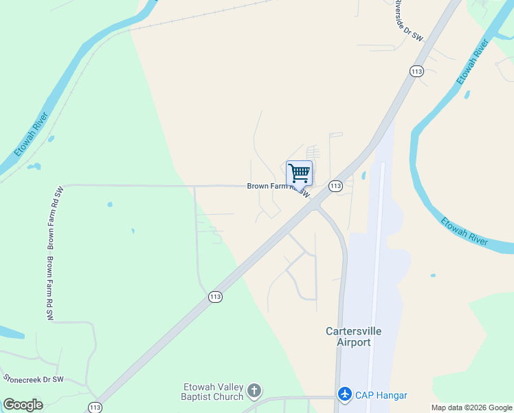 map of restaurants, bars, coffee shops, grocery stores, and more near 32 Westside Chase Southwest in Cartersville