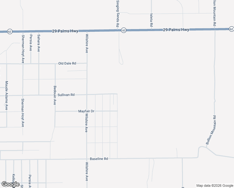 map of restaurants, bars, coffee shops, grocery stores, and more near 82776 Sullivan Road in Twentynine Palms