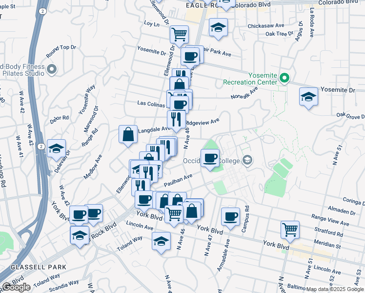 map of restaurants, bars, coffee shops, grocery stores, and more near 1747 North Avenue 46 in Los Angeles