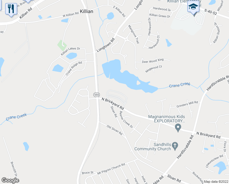 map of restaurants, bars, coffee shops, grocery stores, and more near 9535 Farrow Road in Columbia