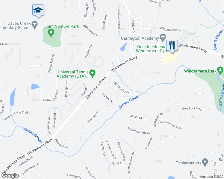 map of restaurants, bars, coffee shops, grocery stores, and more near 4325 Wildener Way in Cumming