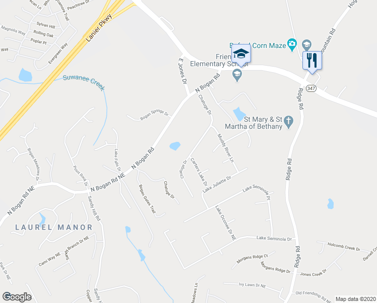 map of restaurants, bars, coffee shops, grocery stores, and more near 4340 Chatuge Drive in Buford