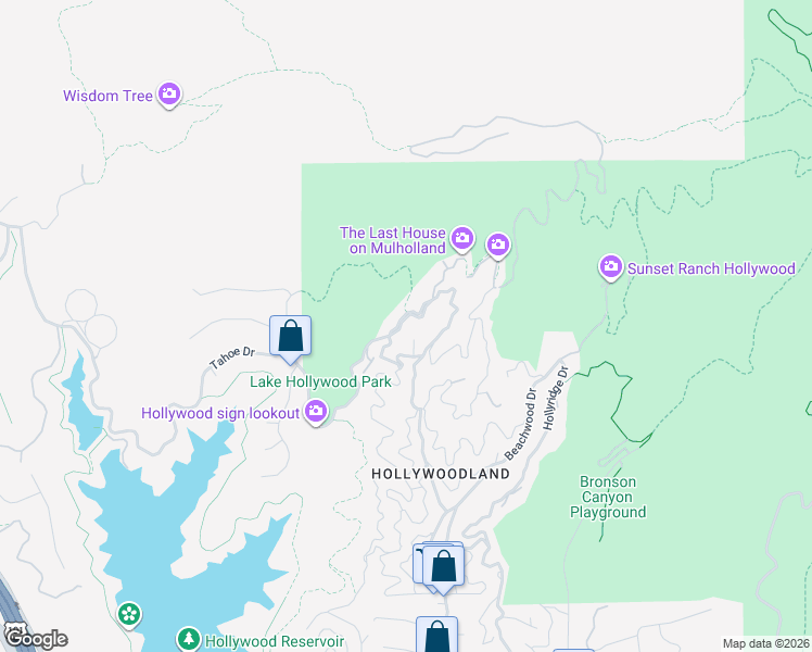 map of restaurants, bars, coffee shops, grocery stores, and more near 6208 Mulholland Highway in Los Angeles