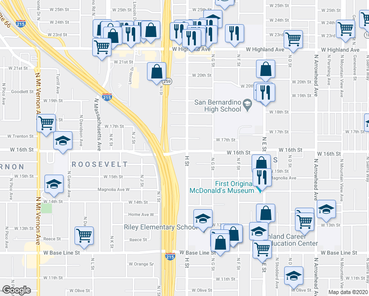 map of restaurants, bars, coffee shops, grocery stores, and more near 821 West Trenton Street in San Bernardino