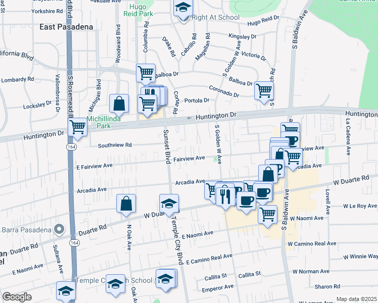 map of restaurants, bars, coffee shops, grocery stores, and more near 1026 West Huntington Drive in Arcadia