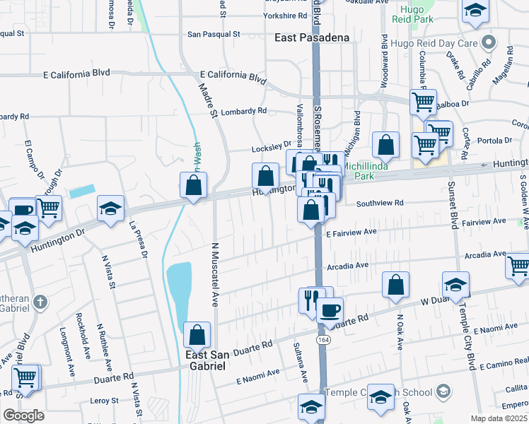 map of restaurants, bars, coffee shops, grocery stores, and more near 7190 Mayesdale Avenue in San Gabriel