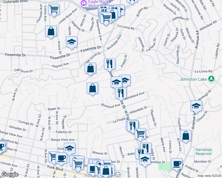 map of restaurants, bars, coffee shops, grocery stores, and more near in Los Angeles