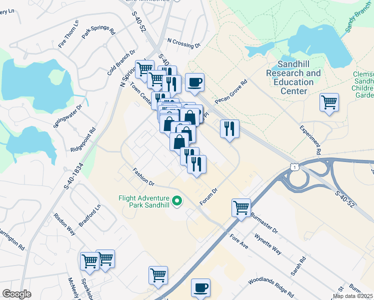 map of restaurants, bars, coffee shops, grocery stores, and more near 661-15 Promenade Place in Columbia