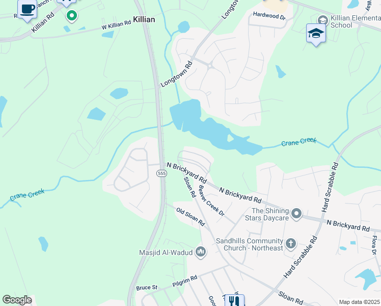 map of restaurants, bars, coffee shops, grocery stores, and more near 9535 Farrow Road in Columbia