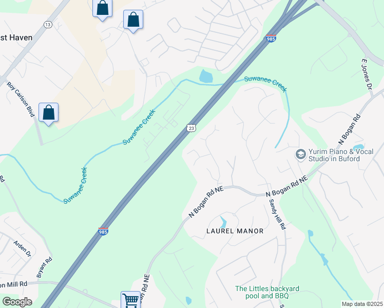 map of restaurants, bars, coffee shops, grocery stores, and more near 4650 Silver Meadow Dr in Buford