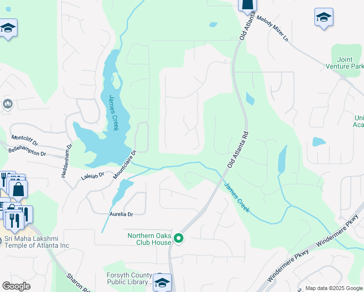 map of restaurants, bars, coffee shops, grocery stores, and more near 2535 Hampton Trail in Cumming