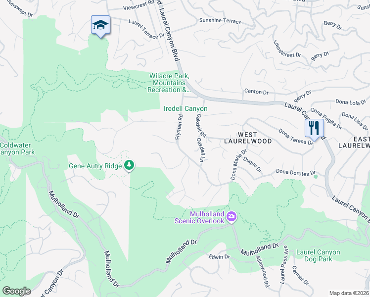 map of restaurants, bars, coffee shops, grocery stores, and more near 3240 Fryman Road in Los Angeles