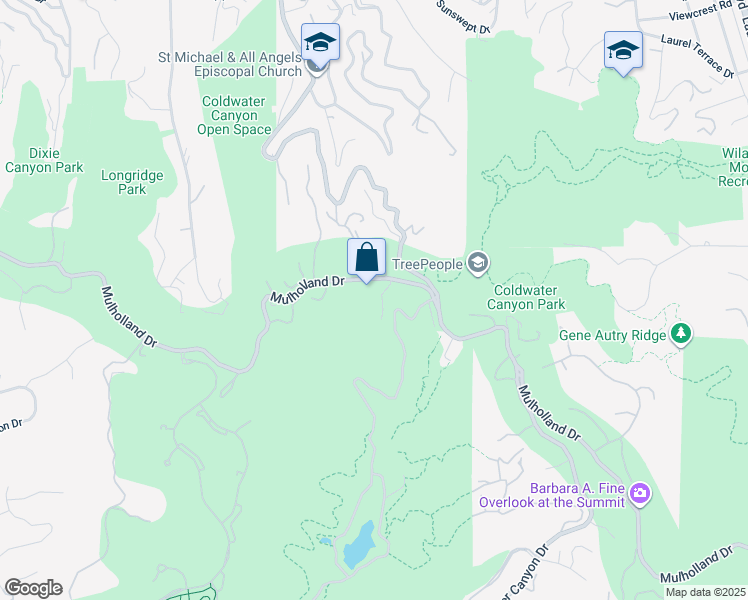 map of restaurants, bars, coffee shops, grocery stores, and more near 3035 Lake Glen Drive in Beverly Hills