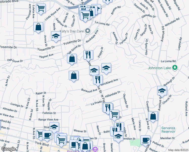 map of restaurants, bars, coffee shops, grocery stores, and more near North Figueroa Street in Los Angeles