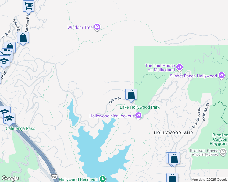map of restaurants, bars, coffee shops, grocery stores, and more near 2646 Lake Hollywood Drive in Los Angeles
