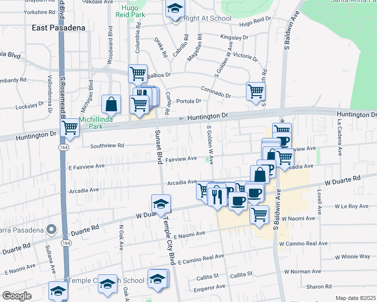 map of restaurants, bars, coffee shops, grocery stores, and more near 943 Fairview Avenue in Arcadia