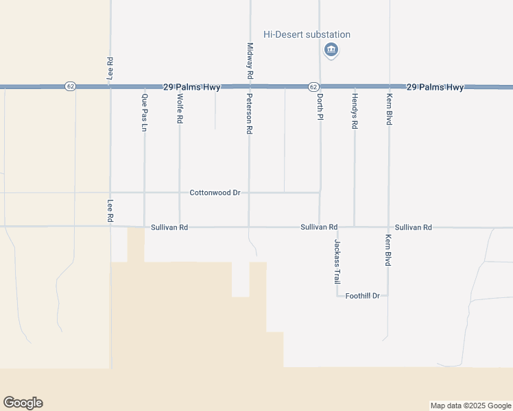 map of restaurants, bars, coffee shops, grocery stores, and more near 6873 Peterson Road in Twentynine Palms