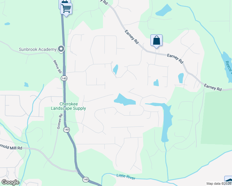 map of restaurants, bars, coffee shops, grocery stores, and more near 319 Falls Court in Woodstock