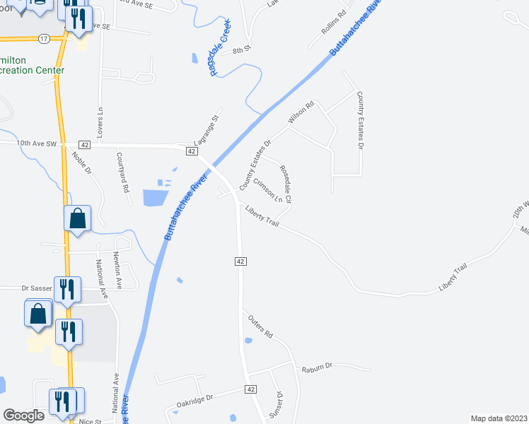 map of restaurants, bars, coffee shops, grocery stores, and more near 205 Liberty Trail in Hamilton