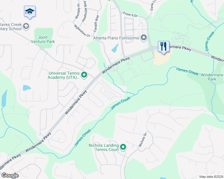map of restaurants, bars, coffee shops, grocery stores, and more near 4485 Cold Spring Court in Cumming