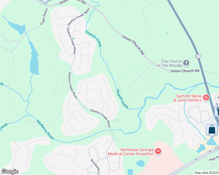 map of restaurants, bars, coffee shops, grocery stores, and more near 6218 Longleaf Drive in Hoschton