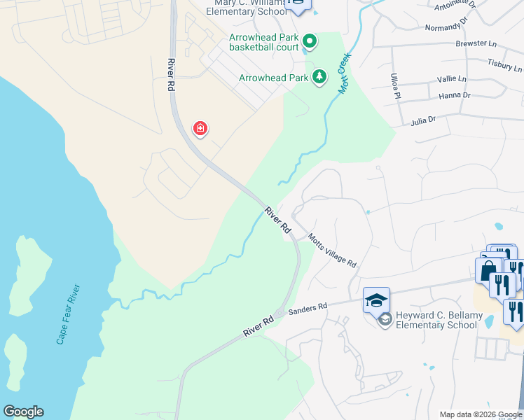 map of restaurants, bars, coffee shops, grocery stores, and more near 5820 River Road in Wilmington