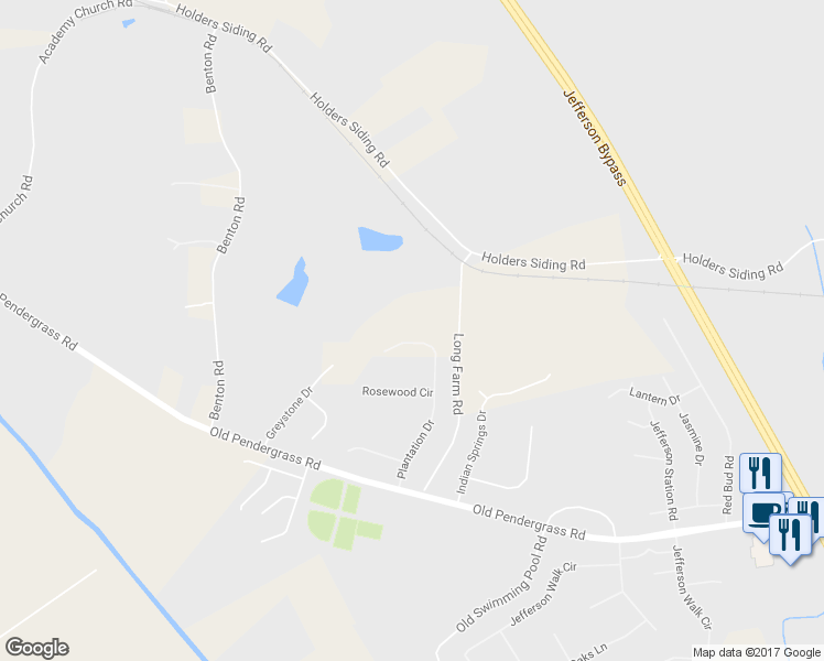 map of restaurants, bars, coffee shops, grocery stores, and more near 392 Plantation Drive in Jefferson