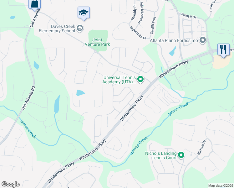 map of restaurants, bars, coffee shops, grocery stores, and more near 4550 Brumby Ln in Cumming