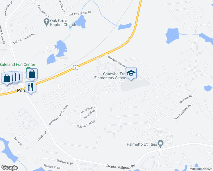 map of restaurants, bars, coffee shops, grocery stores, and more near 1 Parish Walk in Elgin