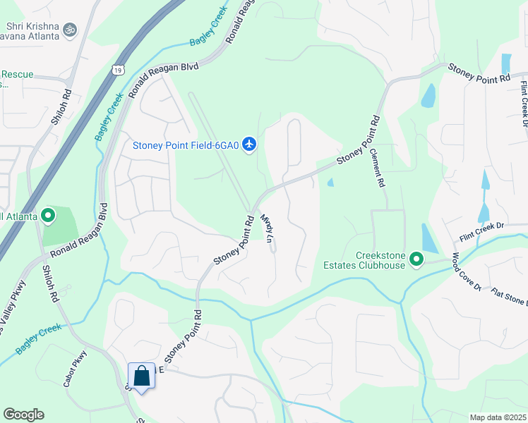 map of restaurants, bars, coffee shops, grocery stores, and more near 2155 Mindy Lane in Cumming