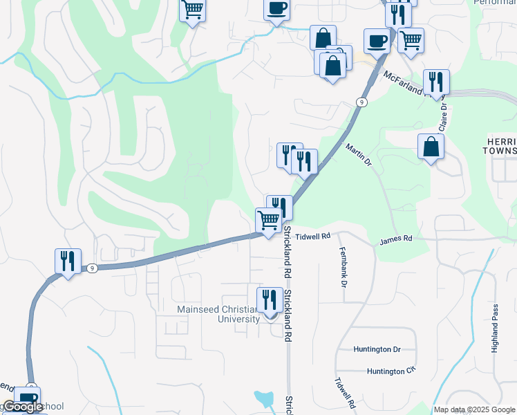 map of restaurants, bars, coffee shops, grocery stores, and more near 6455 Tulip Plantation Road in Alpharetta