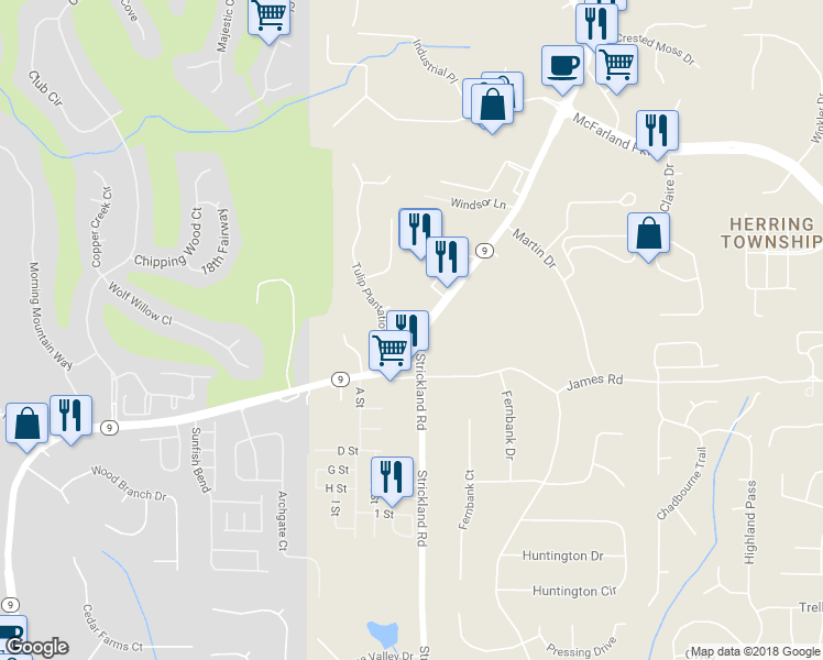 map of restaurants, bars, coffee shops, grocery stores, and more near 6400 Atlanta Highway in Alpharetta