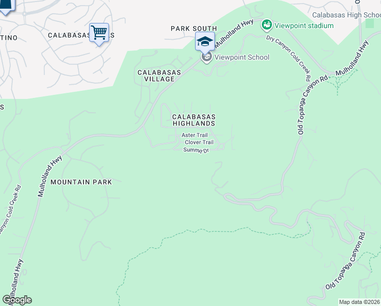map of restaurants, bars, coffee shops, grocery stores, and more near 23670 Summit Drive in Calabasas