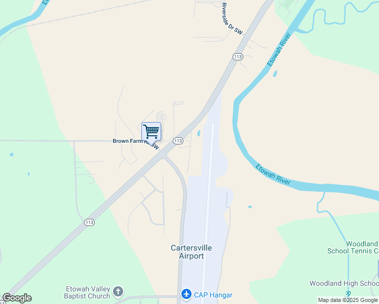 map of restaurants, bars, coffee shops, grocery stores, and more near Highway 61 Southeast in Cartersville