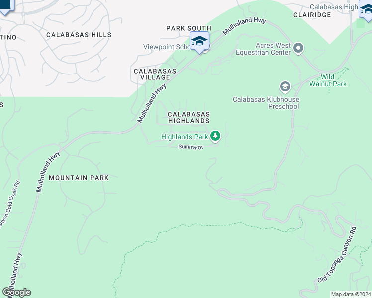 map of restaurants, bars, coffee shops, grocery stores, and more near 23670 Summit Drive in Calabasas
