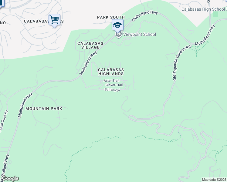 map of restaurants, bars, coffee shops, grocery stores, and more near 23650 Summit Drive in Calabasas