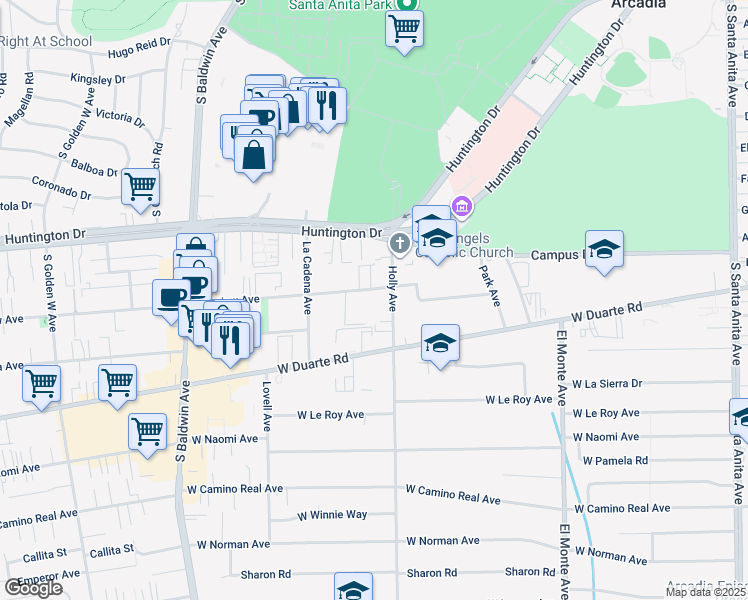 map of restaurants, bars, coffee shops, grocery stores, and more near 420 Fairview Avenue in Arcadia