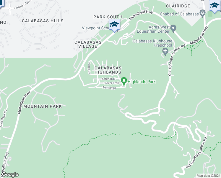 map of restaurants, bars, coffee shops, grocery stores, and more near 23650 Summit Drive in Calabasas