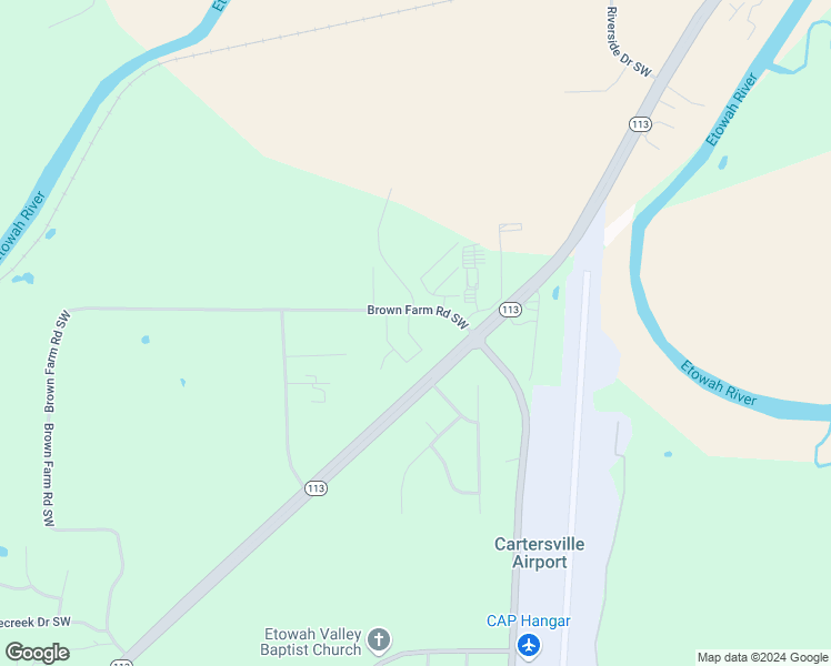 map of restaurants, bars, coffee shops, grocery stores, and more near 100 Westside Chase Southwest in Cartersville